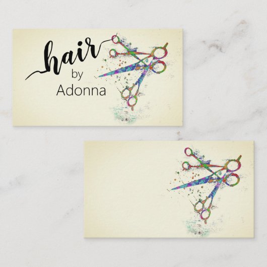 おもしろいお洒落カラフルはさみアイボリー 名刺 (正面/裏面)