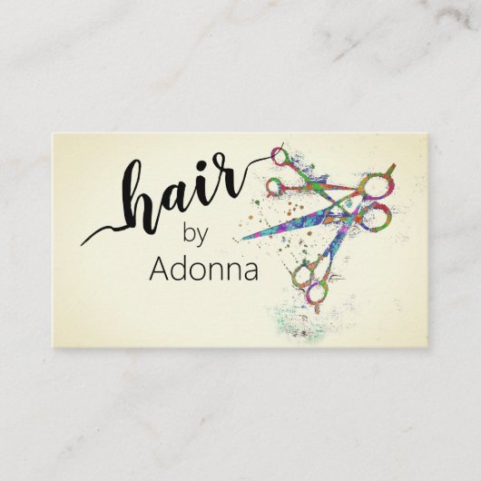 おもしろいお洒落カラフルはさみアイボリー 名刺 (正面)