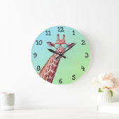 おもしろいお洒落キリンがサングラスをグリーンに ラージ壁時計 (ホーム)