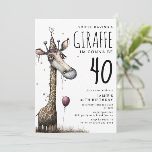 おもしろいお洒落キリン大人誕生日 招待状 (スタンド正面)