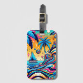 おもしろいお洒落サイケデリック帆船 ラゲッジタグ (正面縦)