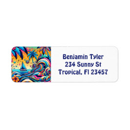 おもしろいお洒落サイケデリック帆船 ラベル