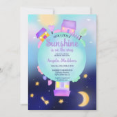おもしろいお洒落サンシャイン星と月の赤ちゃんシャワー 招待状 (正面)