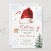 おもしろいお洒落サンタハットクリスマスディナーパーティー 招待状 (正面)