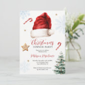 おもしろいお洒落サンタハットクリスマスディナーパーティー 招待状 (スタンド正面)