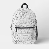おもしろいお洒落シルバー星オンホワイトパーソナライズされた プリントバックパック (正面)