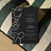 おもしろいお洒落スクリプトモノグラム白黒結婚の 招待状