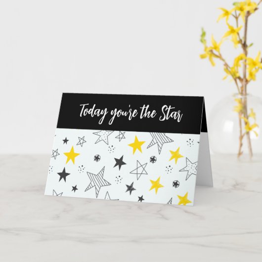 おもしろいお洒落スター名前ハッピーバースデーカードの追加 カード (黄色い花)