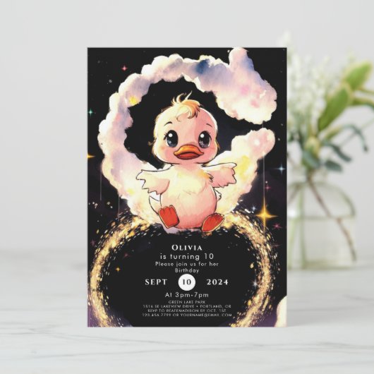 おもしろいお洒落ダック誕生日 招待状 (スタンド正面)