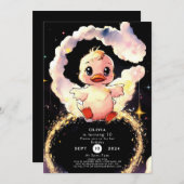 おもしろいお洒落ダック誕生日 招待状 (正面/裏面)