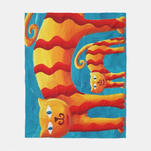 おもしろいお洒落トレンディーの猫と子猫 フリースブランケット (正面)