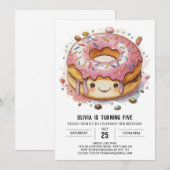 おもしろいお洒落ドーナツ誕生日 招待状 (正面/裏面)