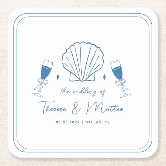 おもしろいお洒落ハンドドロッ航海のド沿岸結婚部 スクエアペーパーコースター (正面)