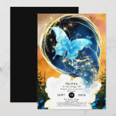 おもしろいお洒落バタフライ誕生日 招待状 (正面/裏面)