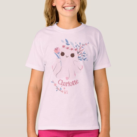 おもしろいお洒落パステル幽霊ガールハロウィーン Tシャツ (正面)