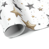 おもしろいお洒落フェスティバルホリデークリスマス金ゴールドスターズ ラッピングペーパー (ロールコーナー)