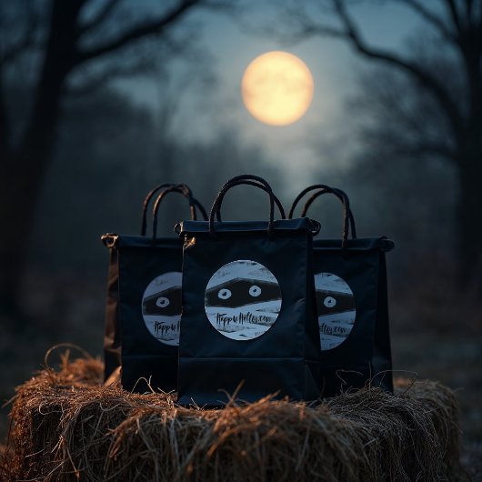 おもしろいお洒落ブラック&ホワイトミイラハッピーハローウィン ラウンドシール