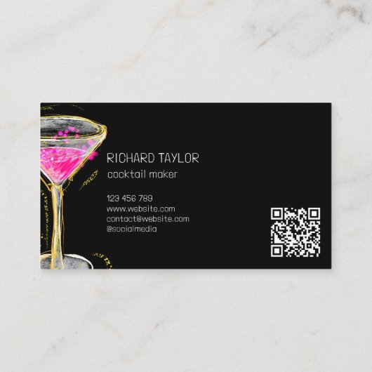 おもしろいお洒落マルティニバーテンカクテルウェイター 名刺 (裏面)