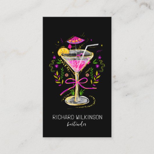 おもしろいお洒落マルティニバーテンカクテルウェイター 名刺 (正面)