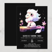 おもしろいお洒落ライオン誕生日 招待状 (正面/裏面)