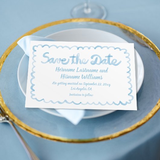 おもしろいお洒落手描きライトブルー白 セーブザデート