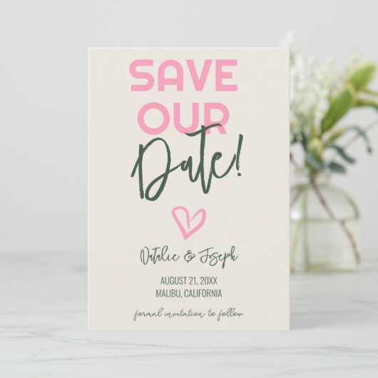 おもしろいお洒落手書き夏結婚写真 セーブザデート (スタンド正面)