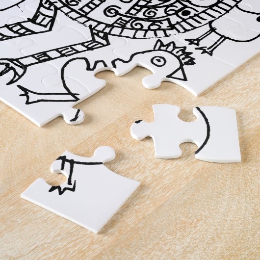 おもしろいお洒落白黒鳥パターン(の模様が)ある ジグソーパズル (側面)