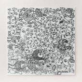 おもしろいお洒落白黒鳥パターン（の模様が）ある ジグソーパズル (横)