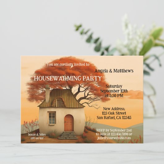 おもしろいお洒落芸術的引っ越し祝いパーティー 招待状 (スタンド正面)