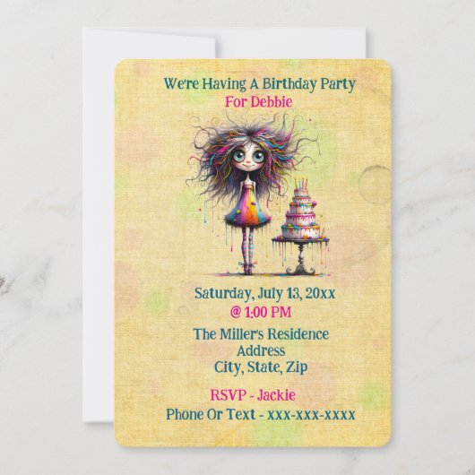 おもしろいお洒落誕生日 招待状 (正面)