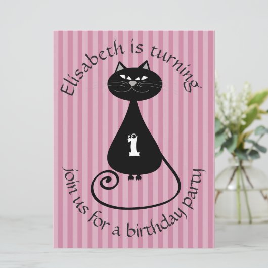 おもしろいお洒落黒猫の誕生日 招待状 (スタンド正面)