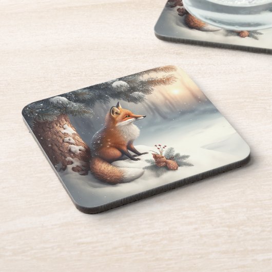 おもしろいお洒落、冬の森林動物コースター コースター (左側)