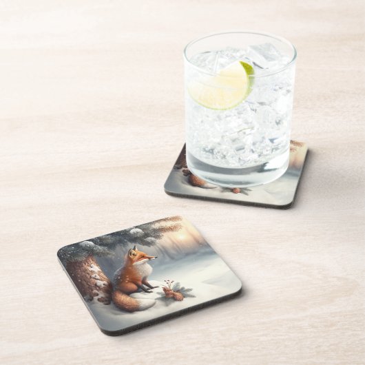 おもしろいお洒落、冬の森林動物コースター コースター (右側)