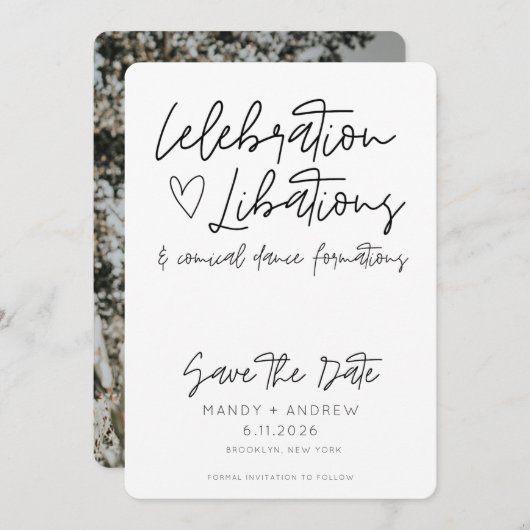 おもしろいお祝いの写真結婚の セーブザデート (正面/裏面)