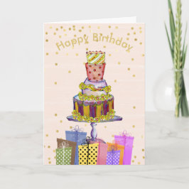 おもしろいお誕生日ケーキとプレゼント誕生日カード カード