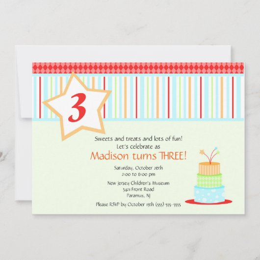 おもしろいお誕生日ケーキ誕生日招待状 招待状 (正面)