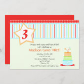 おもしろいお誕生日ケーキ誕生日招待状 招待状 (正面/裏面)