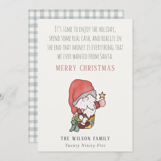 おもしろいお金の豊富なサンタ・クリスマス シーズンカード (正面/裏面)