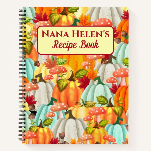 おもしろいかぼちゃマッシュルームと紅葉レシピ本 ノートブック (正面)