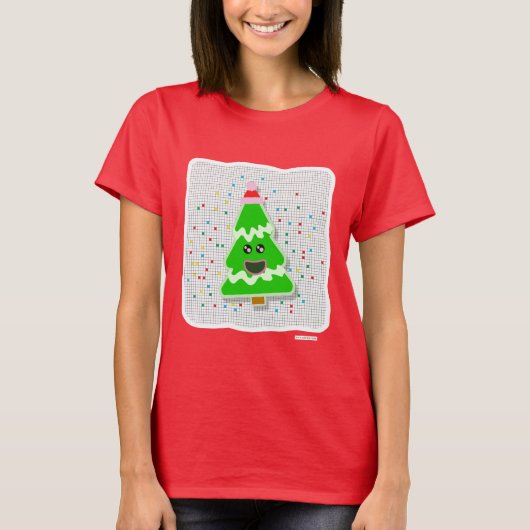 おもしろいかわいいかわいいクリスマスホリデーツリーキャラクター Tシャツ (正面)
