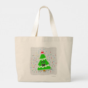 おもしろいかわいいかわいいクリスマスホリデーツリーキャラクターT ラージトートバッグ