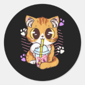 おもしろいかわいいかわいいネコBOBAバブルミルクティアアニメネック ラウンドシール (正面)