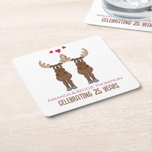 おもしろいかわいいアニバーサリーパーティーお洒落ムース スクエアペーパーコースター (アングル)