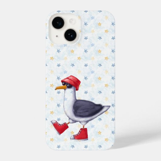おもしろいかわいいカモメ鳥レッドブーツハットビーチ iPhoneケース (裏面)