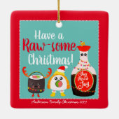 おもしろいかわいいカラフルスすしフードパンクリスマス セラミックオーナメント (裏面)