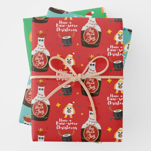 おもしろいかわいいカラフルスすしメリークリスマス ラッピングペーパーシート (インサイチュ)