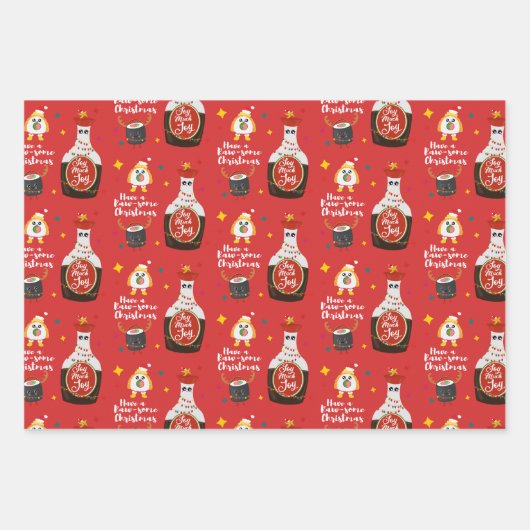 おもしろいかわいいカラフルスすしメリークリスマス ラッピングペーパーシート (正面)