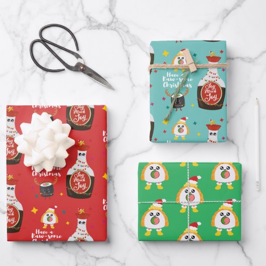 おもしろいかわいいカラフルスすしメリークリスマス ラッピングペーパーシート (正面)