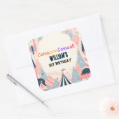 おもしろいかわいいキッズカーニバルサーカスショー1st誕生日 スクエアシール (封筒)