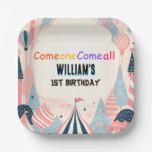 おもしろいかわいいキッズカーニバルサーカスショー1st誕生日 ペーパープレート (正面)